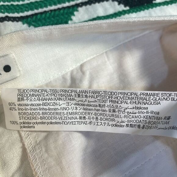 Zara Embroidered Linen Blend Pants White Green Aztec Design Pocket Blogger Fav S - Picture 9 of 16